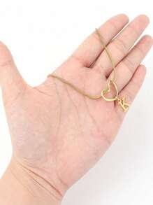 1pc New Gold Color Hollow Heart Initial Pendant Stainless Steel Herringbone Chain Necklace For Women