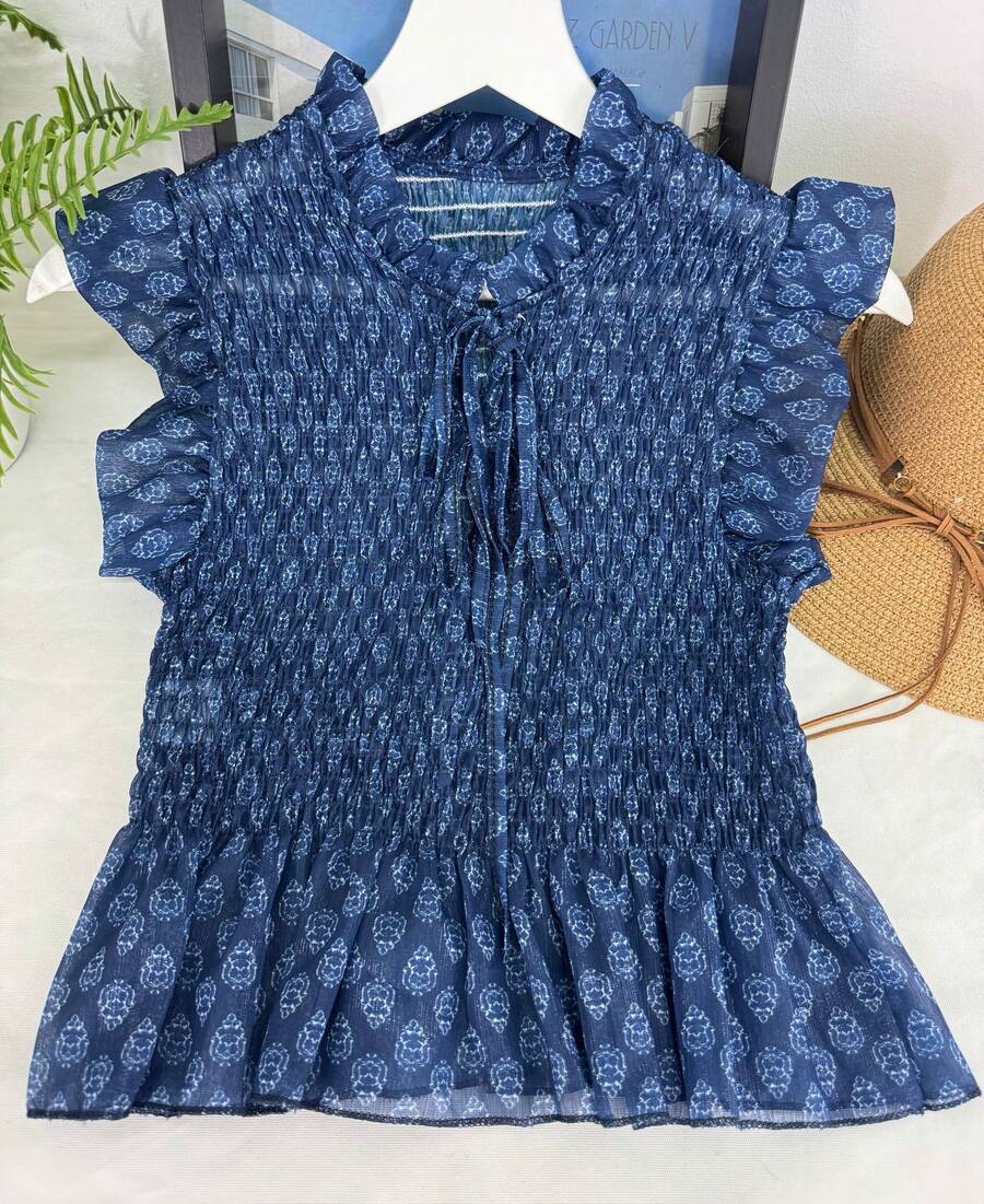 Women's Top With Prints, Casual Daily Wear, For The Summer Beach - Màu xanh hải quân - Xem 1