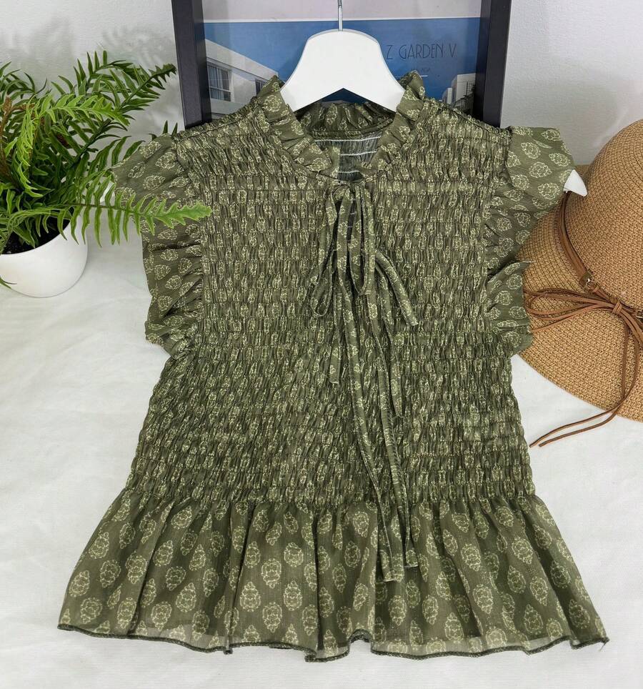 Women's Top With Prints, Casual Daily Wear, For The Summer Beach - xanh quân đội - Xem 1