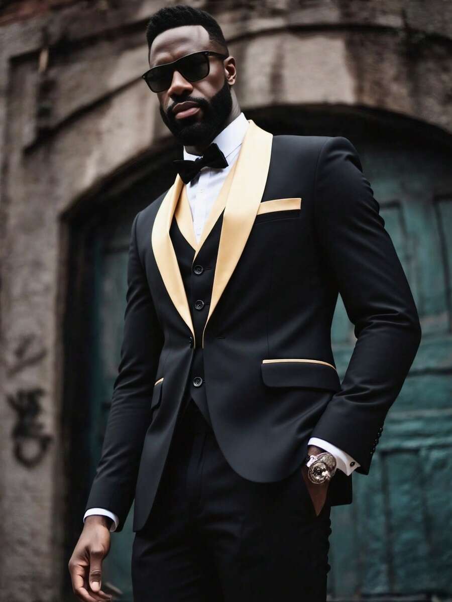 Men's 3-Piece Suit Set: Shawl Lapel Slim Fit Jacket, Vest & Pants | Formal & Casual Blazer Set For Weddings, Parties - Rượu sâm banh - Xem 1