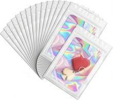 100 Pieces Smell Proof Mylar Bags, Holographic Packaging Bag, Resealable Odor Foil Pouch Zipper Bags With Clear Window For Food Storage And Lipgloss, Jewelry Lash (Black, 2.4 X 3.9 Inch) - 7.1x10.2 Inch - View 1