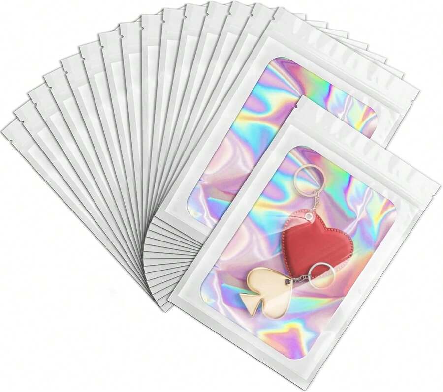 100 Pieces Smell Proof Mylar Bags, Holographic Packaging Bag, Resealable Odor Foil Pouch Zipper Bags With Clear Window For Food Storage And Lipgloss, Jewelry Lash (Black, 2.4 X 3.9 Inch) - 7.1x10.2 Inch - View 1
