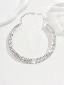 1pc Luxury Party Open Choker Necklace With Double Row Rhinestone & Zirconia Decor