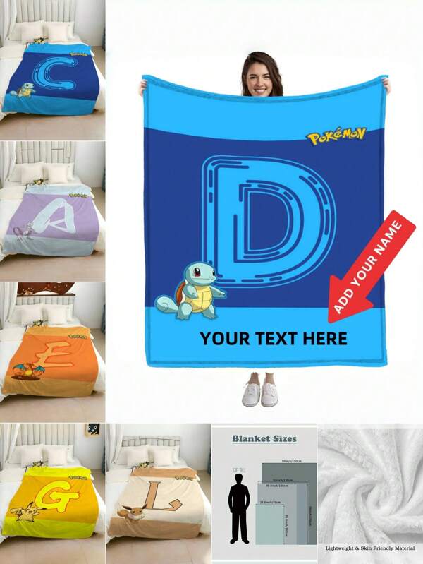 pokemon Pokémon A-Z Englisch Buchstaben Pikachu Cartoon Charakter kleine Feuerdrache Mewtwo Sofa Decke Flanell Decke Klimaanlage Decke Bettdecke perfekt für Freunde, individuell bedruckbar, exklusive Anpassung für Eltern, Paar, Dating, Familienbedarf, bequeme klimatisierte Decken, super weich, die Lieblingsdecke von jedem ist das perfekte Geschenk
