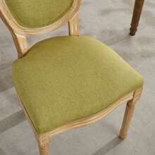 Set Of 2 French Style Solid Wood Frame Antique Painting Linen Fabric Back Dining Chair - Olive Green - View 8