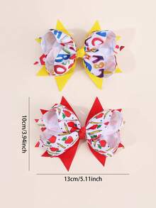 2 件装开学季女孩大号蝴蝶结铅笔苹果字母印花蝴蝶结鳄鱼夹开学第一天发夹可爱甜美发夹新学期发夹青少年发饰 - 彩色 - 查看 6
