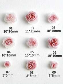 150Pcs Mixed Sizes Of ABS French Pink Flowers Nail Charms 3D Rose Camellia Suitable For Valentine's Day Gatherings Nail Art Accessories DIY - Hồng - Xem 3
