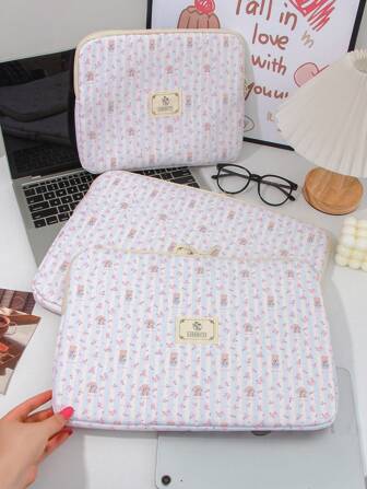 1 Pieza Bolsa para Tableta con Diseño Lindo de Conejo y Flores a Rayas de 11 Pulgadas/13 Pulgadas/15 Pulgadas, Bolsa para Computadora Portátil, Funda Protectora, Bolsa para Archivos, Funda para Computadora Portátil, Bolsa para Transporte de Computadora Portátil de 11 Pulgadas/13 Pulgadas/15 Pulgadas, Funda Portátil para Tableta, Bolsa para Computadora Portátil para Mujeres, Funda para MacBook, Bolsa Escolar para la Vuelta al Colegio