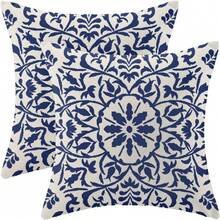 Set Of 2/1 Pc Chinoiserie Flowers Trees Blue Throw Pillow Cover, 18 X 18 Inch Floral Cushion Case Indoor Outdoor Decoration For Sofa Couch Farmhouse