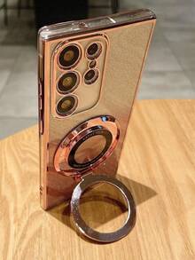 New Gradient Glitter Electroplated TPU Phone Case With Hidden Crystal Ring Holder, Compatible With IPhone 17/6/7/8/X/XS/XR/11/12/13/14/15/16/16e, Galaxy S22/23/24/25/S24 FE/S25 EDGE, A04/05/06/A07/A14/A15/A16/A17/A24/A25/A34, Redmi Note 9/10/11/12/13/14, Redmi 9/10/12/13C/14C/A5, OPPO, MOTO, Honor X, HW, Realme C53 C55 - Pink - View 5