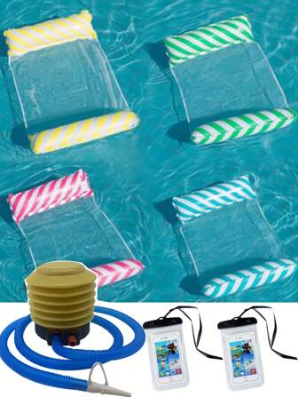 3pcs Foldable Water Hammock Floating Bed Lounge Chair, PVC Inflatable Swimming Pool Pad, Floating Bed Chair, Swimming Inflatable Mattress, Water Party Chair, Summer Water Hammock Floating Bed Chair, Lounge Chair For Water Activities, Inflatable Swimming Pad, Beach Essentials, Beach Accessories