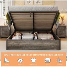 Full / Queen / King Size Lift Up Storage Bed Frame With Hydraulic Gas Lift - Rustic Grey Wood Platform, Large Underbed Storage - 灰色 - 查看 7