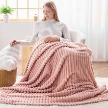 Super Soft King Blanket Pink Premium Silky Flannel Fleece 3D Ribbed Jacquard Lightweight Bed Blanket All Season Use (Pink Ribbed, King(90"X110")) - 粉紅色羅紋 - 查看 6
