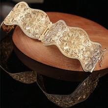 1 pieza Brazalete vintage de metal algerino con patrón floral hueco tallado, regalo para mujeres árabes en fiestas de cumpleaños, joyas para banquetes