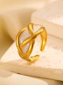 1pc Fashionable Minimalist Glazed Floral Line Open Ring, Suitable For Women's Daily Wear