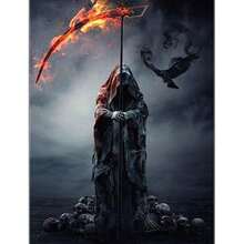 1 件 DIY 全圆形水钻死亡天使头骨水钻水钻画死亡之神马赛克图片十字绣家居装饰万圣节装饰秋季装饰房间装饰