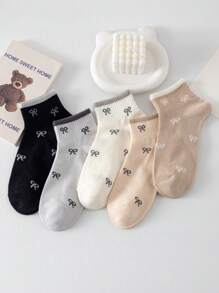 5/10 par krótkich skarpetek z kokardką, urocze skarpetki do kostki z niskim wycięciem na lato i jesień, miękkie, oddychające, modne, codzienne skarpetki żeglarskie, odpowiednie do noszenia na co dzień