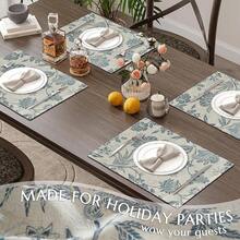 JINCHAN Linen Floral Fall Placemats Set Of 4 Cloth Table Mats Rustic Cottagecore Jacobean Outdoor Seasonal For Kitchen Dining Table Decor Non-Slip Washable Tablemats 13x19 Inch Green - 藍色 - 查看 5