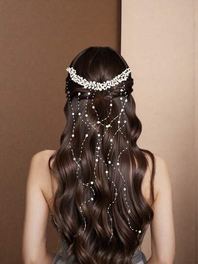 Pearl Tassel Braided Wavy Headband, Wedding Headpiece, Decorative Headband, Elegant Wedding Hairstyle Accessory, Handmade Crown-Style Hair Ornament With Comb, Suitable For Weddings, Parties And Vacations