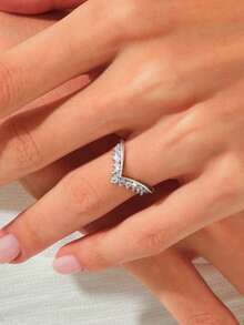 1 Pieza Anillo en forma de v con gotas de agua con brillo, anillo de boda de mujer en plata de ley 925, anillo de compromiso, anillo de eternidad, regalo de joyería fina