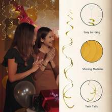 MEIJUANAAGold Hanging Swirl Decorations 30 Pcs, Party Swirl Decorations -Twin Tails Ceiling Swirl Foil Decorations, Gold Party Decor Wedding/Shower/Birthday Party//New Year Decorations - Gold - View 5