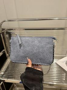 New Fashion Charm Personalized Women's Leather Crackle Envelope Shoulder Bag Beaded Crossbody And Handbag, Foreign Trade, Elegant Pearl Bag - Blue - View 3