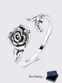 1 Pc 925 Sterling Silver Vintage Roses Open Rings For Women Original Design Classic Skeletons Shape Elegance Jewelry Fits Halloween Daily Party Shopping Wear