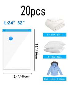 20个带手动泵的真空密封袋，旅行真空收纳袋，多种尺寸的透明PVC真空密封袋，大容量家用衣物收纳袋，邮轮必备品，节省空间的收纳袋，真空收纳袋，旅行必备品，带手动气泵，衣物、床上用品、枕头、毛毯压缩袋，秋冬家用衣物收纳袋，卧室装饰，秋季装饰 - 彩色 - 查看 15