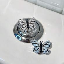2 Pc Beautiful Gradient Color Imitation Butterfly Toilet Flush Assist Button, Bathroom And Bedroom Accessories, Car Interior Diy Small Ornaments, Can Be Used As Drawer Handles, Wardrobe Handles, Protect Manicures, Making Your Life More Comfortable