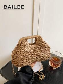 BAILEE 1 Pc Fashionable Handheld Woven Bag Spring/Summer New Style Simple Vacation Travel Beach Paper Woven Crossbody Popular Shoulder Bag For Vacation Travel&Fashionable Clothing Matching&Going Shopping With Friends