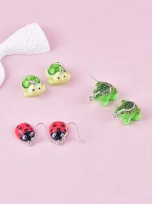 1 Paar klassische niedliche 3D Schildkröten-, Frosch-, Marienkäfer-Ohrringe, Partydekoration Schmuck für Frauen