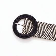 1 件女士圆形黑色扣夏季 PP 草编编织腰带女士弹力波西米亚弹性腰带女士加大码弹力草编腰带波西米亚草编腰带女士沙滩弹力腰带适合连衣裙腰带度假海滩腰带 - 彩色 - 查看 10