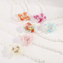 Mydear 1 件法式复古风格珍珠和水钻点缀花朵串珠项链，适合女性日常佩戴情人节、妈妈、母亲、母亲节、礼物