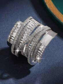 1pc Fantasy Geometric Cubic Zirconia Engagement Rings For Women Hallow Round Cross Copper CZ Wedding Ring For Daily Decoration Anniversary Party Jewelry Gift