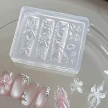 Lily Flower Charms Silicone Nail Mold Gel Nail Art Mold Floral Charms For Nails Design Reusable Flower Molds Silicone Nail Tools For DIY Ice Flowers Manicure Carved Floral Mold - 白色透明 - 查看 4