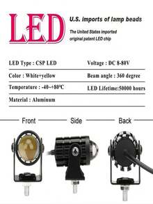 1pc For Auxiliary Spotlight Lamp Moto Fog Light Accessories Motorcycle Mini Driving Light Headlight Universal Dual Color ATV Scooter - Black - View 10