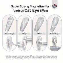9PCS Cat Eye Magnetic For Nail Cat Eye Gel Nail Polish Magnet Tools Set Strong Suction Nail Magnet Nails Square Round Magnet Stick Diverse Cat Eye Effect Double Ended Nail Salon Art Tools