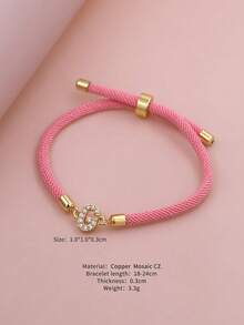 2025新款水钻A-Z字母手链，可调节粉色编织手链，简约风格，女士珠宝礼物
