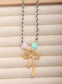 1pc Women's Handmade Colorful Rope DIY Stainless Steel Pendant Necklace, Vacation Vibe & Casual Wear