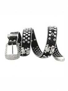 1pc Skull & Star Rhinestone Punk Rock Belt - Sparkling Adjustable Y2K Style Belt For Teenage Girl Boy, Multi-Color Options For Jeans, Parties, Weddings & Daily Wear, Cute Belt, Party Fashion Accessory, Embellished Fashion Accessory Halloween Accessories, Halloween Gifts - 105 - View 6