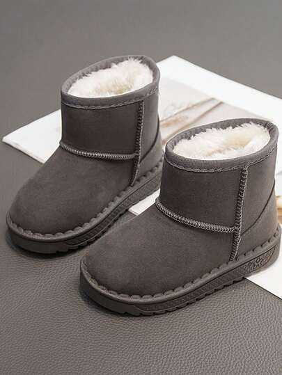 2024 Children's Winter New Solid Color Snow Boots, Boys Girls Thick Plush Winter Shoes, Infant Toddler Warm Boots, Suitable For Winter Skiing And Outdoor, (Sole Print Pattern Random)