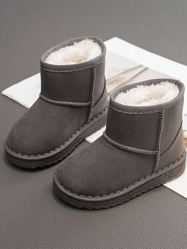 Bottes de neige pour enfants 2024, couleur unie, nouveauté d'hiver. Chaussures d'hiver épaisses et matelassées pour garçons et filles. Bottes chaudes pour bébés et tout-petits. Convient pour le ski d'hiver et les activités extérieures. (Motif de semelle imprimé aléatoire)