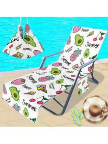 Fruit Pattern Polyester Beach Chair Cover Towel - Modern Style, Printed Rectangular Towel Convertible To Beach Bag With Glasses And Phone Pockets, Knitted Fabric Lounge Chair Cover, Suitable For Pool, Sunbathing, Patio, Hotel - Quick-Dry, Lightweight, Portable - Multicolor - View 11