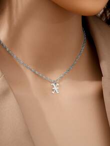 Tsnamer 1pc Customizable 26 Letters A-Z Old English Style Pendant Necklace, Stainless Steel Jewelry Gift For Women - Necklace - View 28