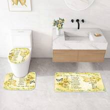 4 Pcs Yellow Inspirational Quotes Shower Curtain Set With Rugs And Toilet Lid Cover, Colorful Boho Waterproof Fabric Bathroom Set, Bible Verse Floral Bathroom Decor Set Accessories - 黃色 - 查看 10