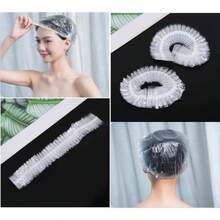 200 PCS Disposable Shower Caps Plastic Clear Hair Cap Elastic Waterproof Hair Bath Caps Thining Shower Cap For Women Men S Hotel And Hair Salon Travel Spa Home U Beauty Salon Accories - Clear - View 3