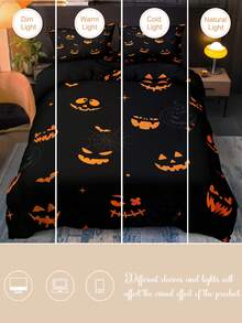 3pcs Halloween Pumpkin & Spider Web Printed Quilt Cover Set (1pc Quilt Cover + 2pcs Pillow Case, No Filling), Soft & Skin-Friendly Polyester Fiber, Suitable For Bedroom, All Seasons - Multicolor - View 8