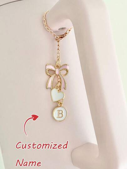 1pc Custom Cute Multicolor Acrylic English Letter & Flower Pendant Cup Accessories, Personalized Bowknot Cup Decor, Customized Name, Small Gift