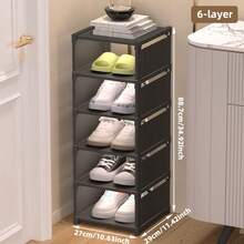 1 Zapatero de múltiples niveles, sencillo, a prueba de polvo, ahorra espacio, sin montaje, adecuado para entrada, armario, pasillo, sala de estar, garaje