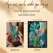 1 Pc, Custom Photo, Polished Plexiglass Wooden Frame,Vibrant Illustrations Of Flowers And Plants,Personalized Canvas Printed Poster Art, Perfect For Families, Couples, Pets' Memories, And A Perfect Gift For Anniversaries